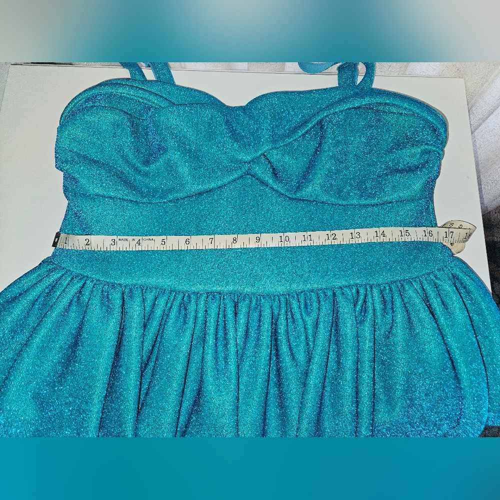 Vixen By Micheline Pitt Jawbreaker Swing Dress In Turquoise Lurex XL - Picture 5 of 7